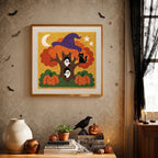 Finished Witch Hat Autumn Tree punch needle canvas on a wall