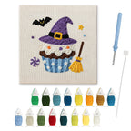 Witch Hat Cupcake punch needle kit: finished canvas with threads, punch needle and threader