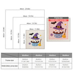 Size chart for square punch needle kits from 30 x 30 cm to 60 x 60 cm
