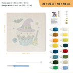 Witch Hat Cupcake punch needle kit, 20 × 20 in (50 × 50 cm): canvas size and kit contents