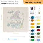 Witch Hat Cupcake punch needle kit, 24 × 24 in (60 × 60 cm): canvas size and kit contents