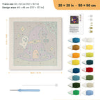Witch Hat House punch needle kit, 20 × 20 in (50 × 50 cm): canvas size and kit contents