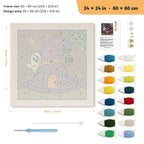 Witch Hat House punch needle kit, 24 × 24 in (60 × 60 cm): canvas size and kit contents