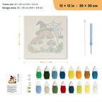 Witch Hat Toadstools punch needle kit, 12 × 12 in (30 × 30 cm): canvas size and kit contents