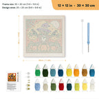Witch Hat Tree punch needle kit, 12 × 12 in (30 × 30 cm): canvas size and kit contents