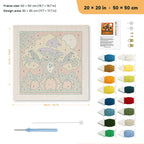 Witch Hat Tree punch needle kit, 20 × 20 in (50 × 50 cm): canvas size and kit contents