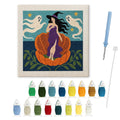Witch on a Pumpkin Shell punch needle kit: finished canvas with threads, punch needle and threader