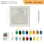 Witch on a Pumpkin Shell punch needle kit, 16 × 16 in (40 × 40 cm): canvas size and kit contents