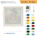 Witch on a Pumpkin Shell punch needle kit, 20 × 20 in (50 × 50 cm): canvas size and kit contents