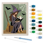 Witch Reading Outdoors punch needle kit: finished canvas with threads, punch needle and threader