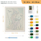 Witch Reading Outdoors punch needle kit, 16 × 20 in (40 × 50 cm): canvas size and kit contents