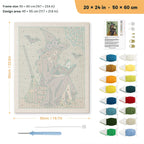 Witch Reading Outdoors punch needle kit, 20 × 24 in (50 × 60 cm): canvas size and kit contents