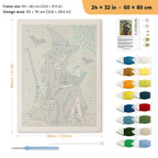 Witch Reading Outdoors punch needle kit, 24 × 32 in (60 × 80 cm): canvas size and kit contents