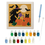 Witch Watering Pumpkins punch needle kit: finished canvas with threads, punch needle and threader