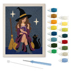 Witch with a Spell Book punch needle kit: finished canvas with threads, punch needle and threader