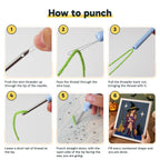 Six steps showing how to thread and use the punch needle