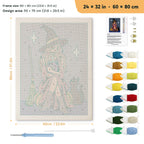 Witch with a Spell Book punch needle kit, 24 × 32 in (60 × 80 cm): canvas size and kit contents