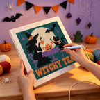 Punching the Witchy Tea design with the punch needle