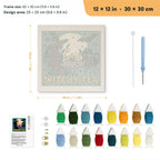 Witchy Tea punch needle kit, 12 × 12 in (30 × 30 cm): canvas size and kit contents