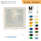 Witchy Tea punch needle kit, 20 × 20 in (50 × 50 cm): canvas size and kit contents
