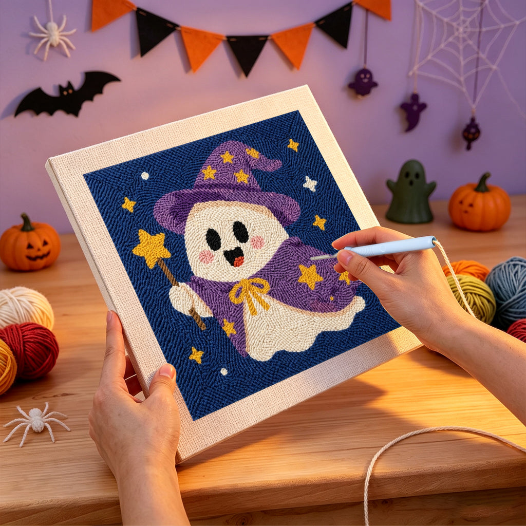 Punching the Wizard Ghost design with the punch needle