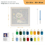 Wizard Ghost punch needle kit, 12 × 12 in (30 × 30 cm): canvas size and kit contents