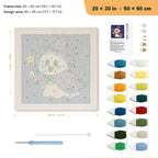 Wizard Ghost punch needle kit, 20 × 20 in (50 × 50 cm): canvas size and kit contents