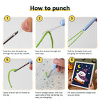 Six steps showing how to thread and use the punch needle