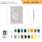 Wizard Ghost Skater punch needle kit, 8 × 12 in (20 × 30 cm): canvas size and kit contents