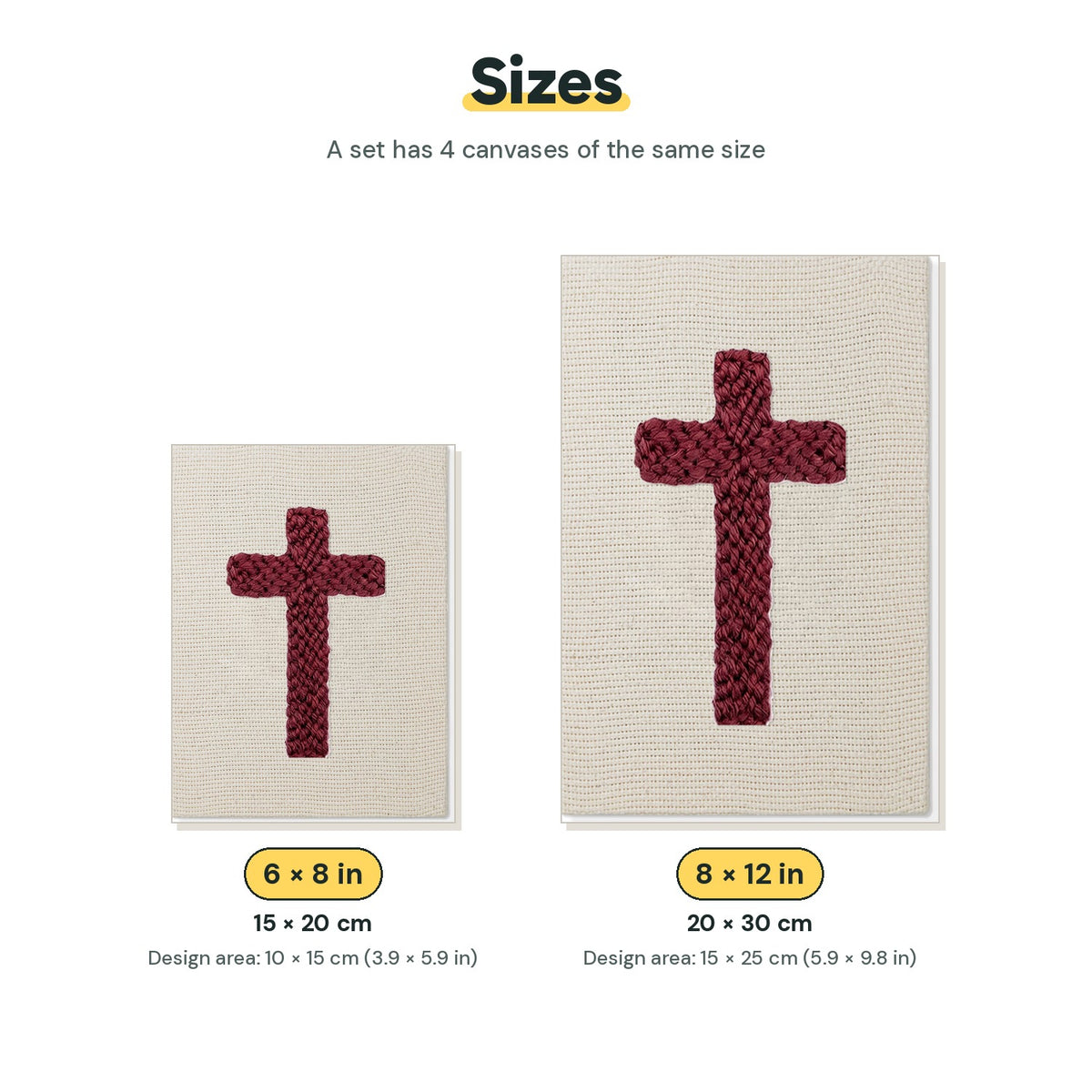 Size chart for the two mini canvas sizes: 6 x 8 in and 8 x 12 in