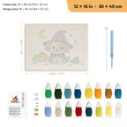 Wizard Puppy punch needle kit, 12 × 16 in (30 × 40 cm): canvas size and kit contents