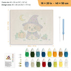Wizard Puppy punch needle kit, 16 × 20 in (40 × 50 cm): canvas size and kit contents