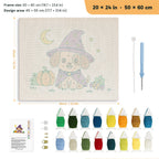 Wizard Puppy punch needle kit, 20 × 24 in (50 × 60 cm): canvas size and kit contents