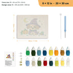 Wizard Puppy punch needle kit, 8 × 12 in (20 × 30 cm): canvas size and kit contents