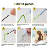 Six steps showing how to thread and use the punch needle