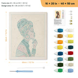 Woman in Headwrap punch needle kit, 16 × 20 in (40 × 50 cm): canvas size and kit contents