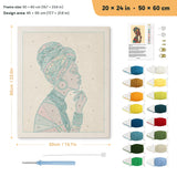Woman in Headwrap punch needle kit, 20 × 24 in (50 × 60 cm): canvas size and kit contents