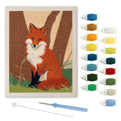 Woodland Fox punch needle kit: finished canvas with threads, punch needle and threader