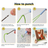 Six steps showing how to thread and use the punch needle