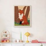 Finished Woodland Fox punch needle canvas on a wall