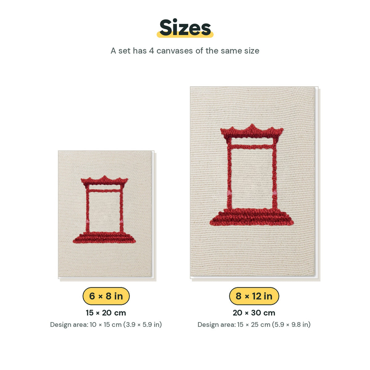 Size chart for the two mini canvas sizes: 6 x 8 in and 8 x 12 in