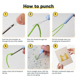 Six steps showing how to thread and use the punch needle