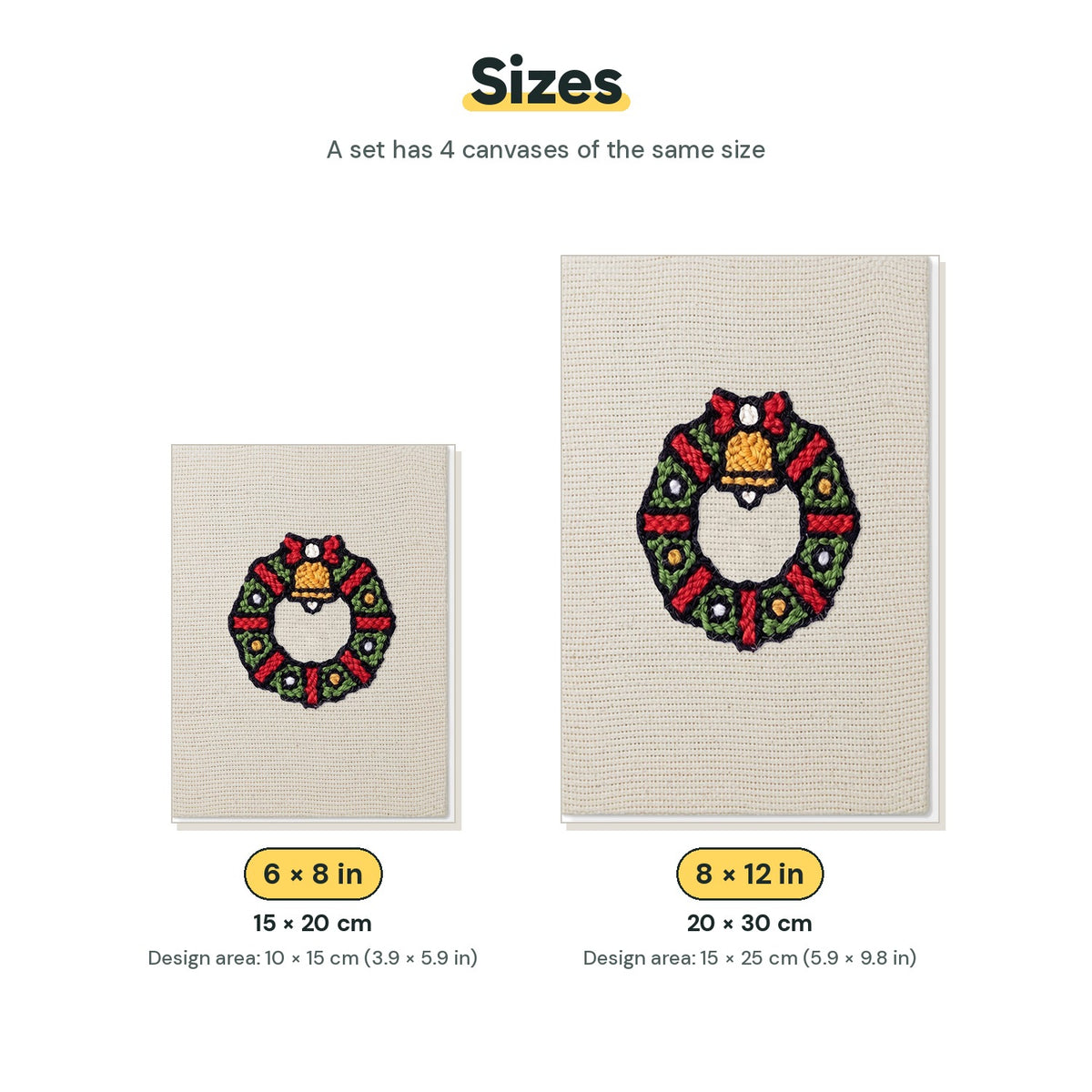 Size chart for the two mini canvas sizes: 6 x 8 in and 8 x 12 in