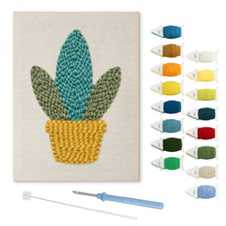 Yellow Basket Plant punch needle kit: finished canvas with threads, punch needle and threader