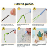 Six steps showing how to thread and use the punch needle