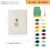 Yellow Basket Plant punch needle kit, 12 × 16 in (30 × 40 cm): canvas size and kit contents