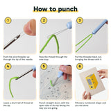 Six steps showing how to thread and use the punch needle