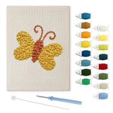 Yellow Butterfly punch needle kit: finished canvas with threads, punch needle and threader