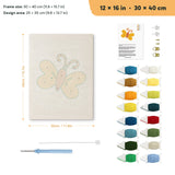 Yellow Butterfly punch needle kit, 12 × 16 in (30 × 40 cm): canvas size and kit contents