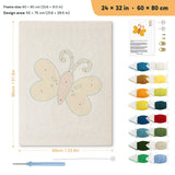 Yellow Butterfly punch needle kit, 24 × 32 in (60 × 80 cm): canvas size and kit contents